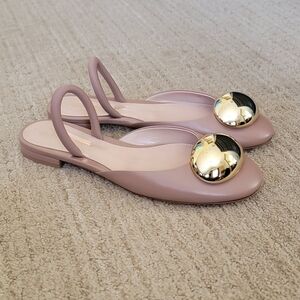 New Gianvito Rossi Sphera Dome Leather Slingback Flats, Size 38